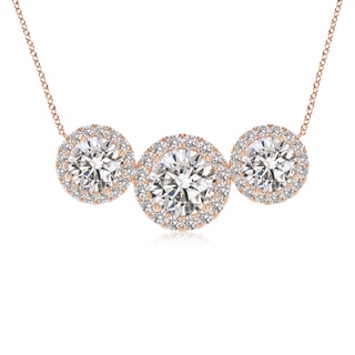 7mm IJI1I2 Three Stone Round Diamond Halo Pendant in 10K Rose Gold