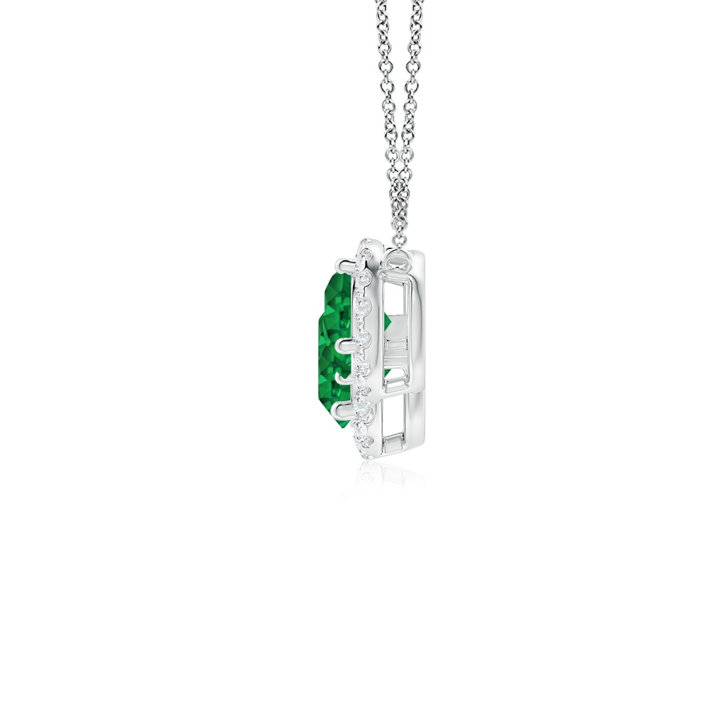 6mm AAA Three Stone Round Emerald Halo Pendant in White Gold Side 199