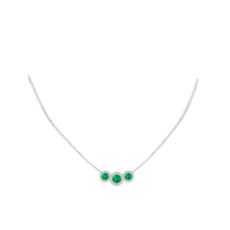 6mm AAA Three Stone Round Emerald Halo Pendant in White Gold pen