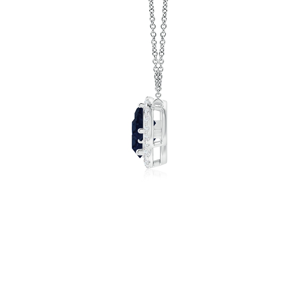 5mm A Three Stone Round Blue Sapphire Halo Pendant in P950 Platinum side 199