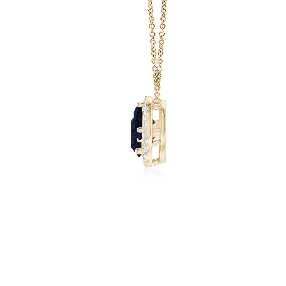 5mm A Three Stone Round Blue Sapphire Halo Pendant in Yellow Gold side 199