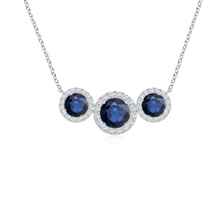 5mm AA Three Stone Round Blue Sapphire Halo Pendant in P950 Platinum