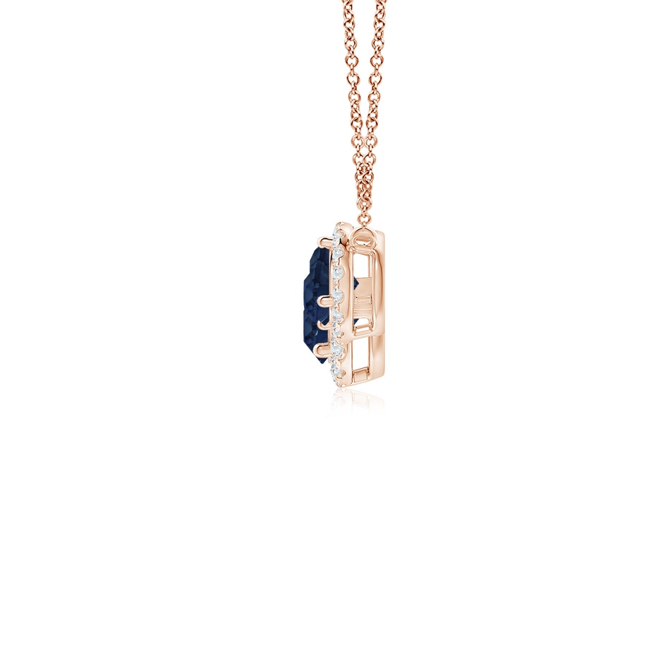 5mm AA Three Stone Round Blue Sapphire Halo Pendant in Rose Gold side 199