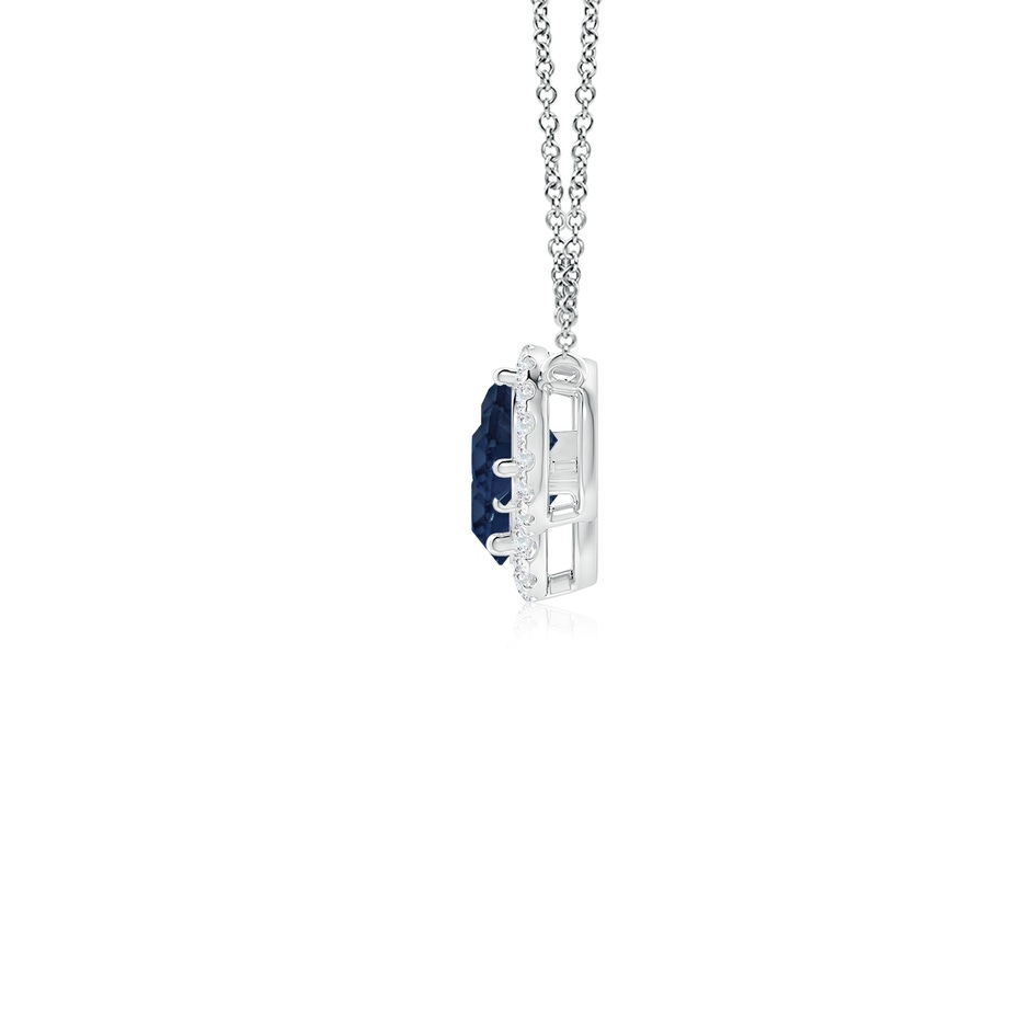 5mm AA Three Stone Round Blue Sapphire Halo Pendant in White Gold side 199