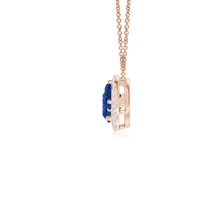 5mm AAA Three Stone Round Blue Sapphire Halo Pendant in Rose Gold side 199