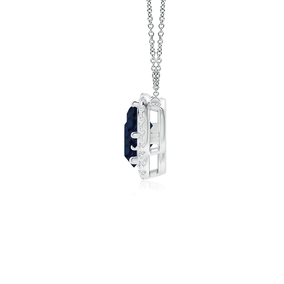 6mm A Three Stone Round Blue Sapphire Halo Pendant in P950 Platinum side 199