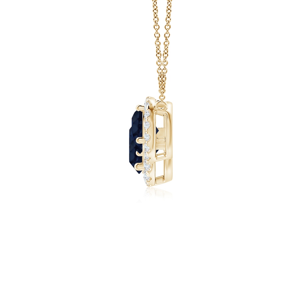 6mm A Three Stone Round Blue Sapphire Halo Pendant in Yellow Gold side 199