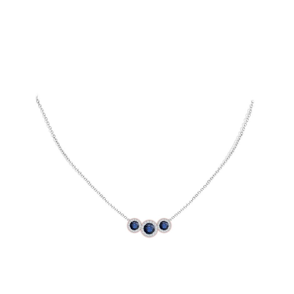 6mm AA Three Stone Round Blue Sapphire Halo Pendant in P950 Platinum pen