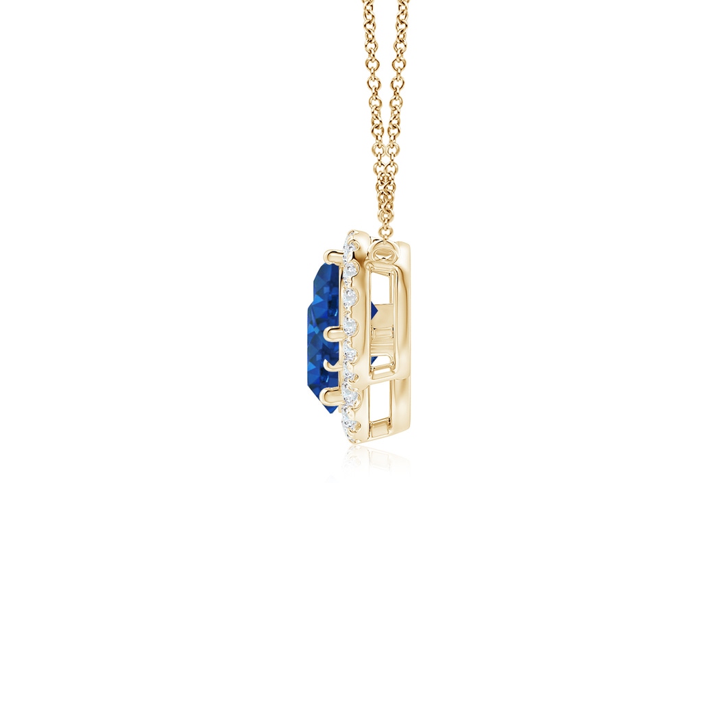 6mm AAA Three Stone Round Blue Sapphire Halo Pendant in Yellow Gold - side 199