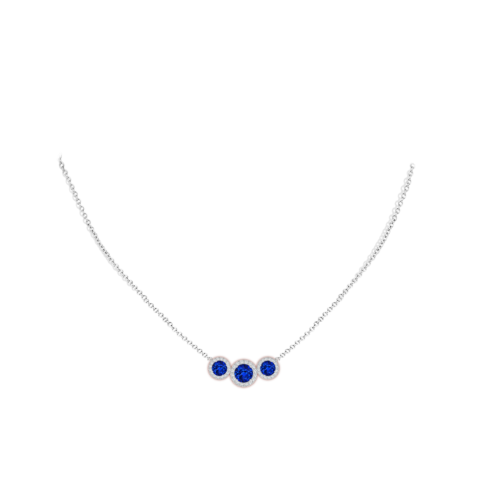 6mm AAAA Three Stone Round Blue Sapphire Halo Pendant in P950 Platinum pen