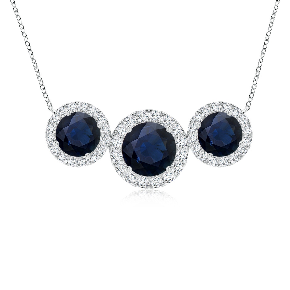 7mm A Three Stone Round Blue Sapphire Halo Pendant in P950 Platinum 