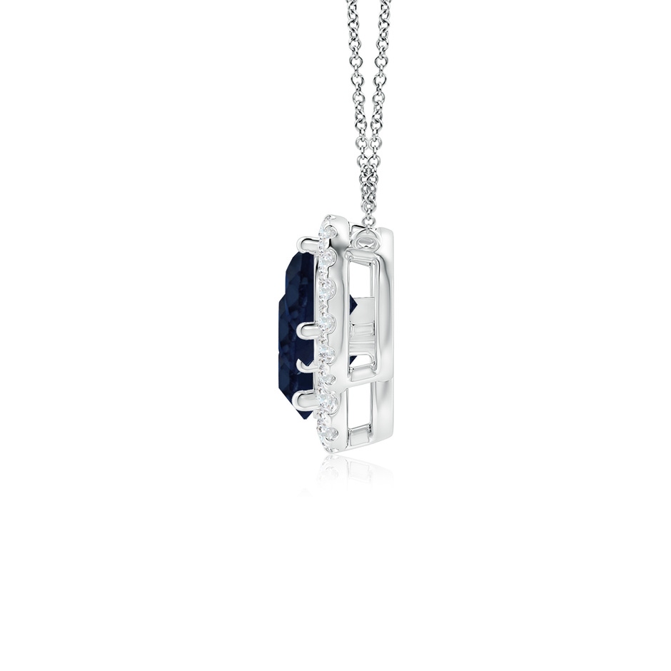 7mm A Three Stone Round Blue Sapphire Halo Pendant in P950 Platinum side 199