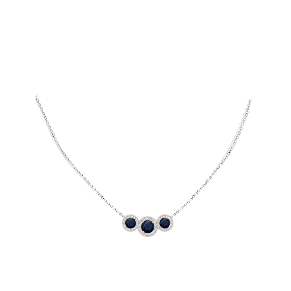 7mm A Three Stone Round Blue Sapphire Halo Pendant in P950 Platinum pen
