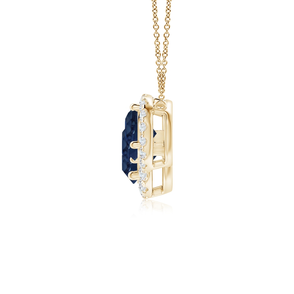 7mm AA Three Stone Round Blue Sapphire Halo Pendant in 18K Yellow Gold side 199