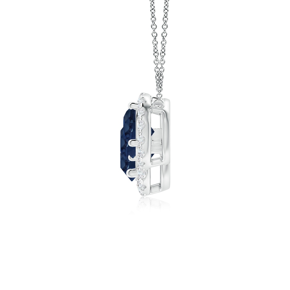 7mm AA Three Stone Round Blue Sapphire Halo Pendant in White Gold side 199