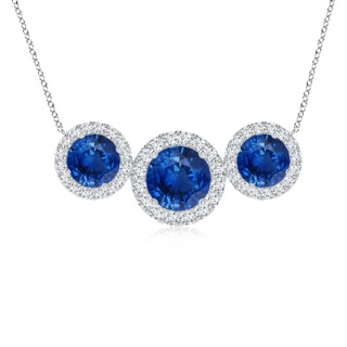 7mm AAA Three Stone Round Blue Sapphire Halo Pendant in P950 Platinum