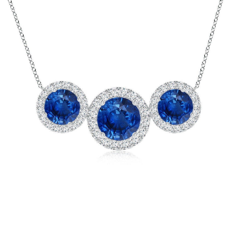 7mm AAA Three Stone Round Blue Sapphire Halo Pendant in P950 Platinum 