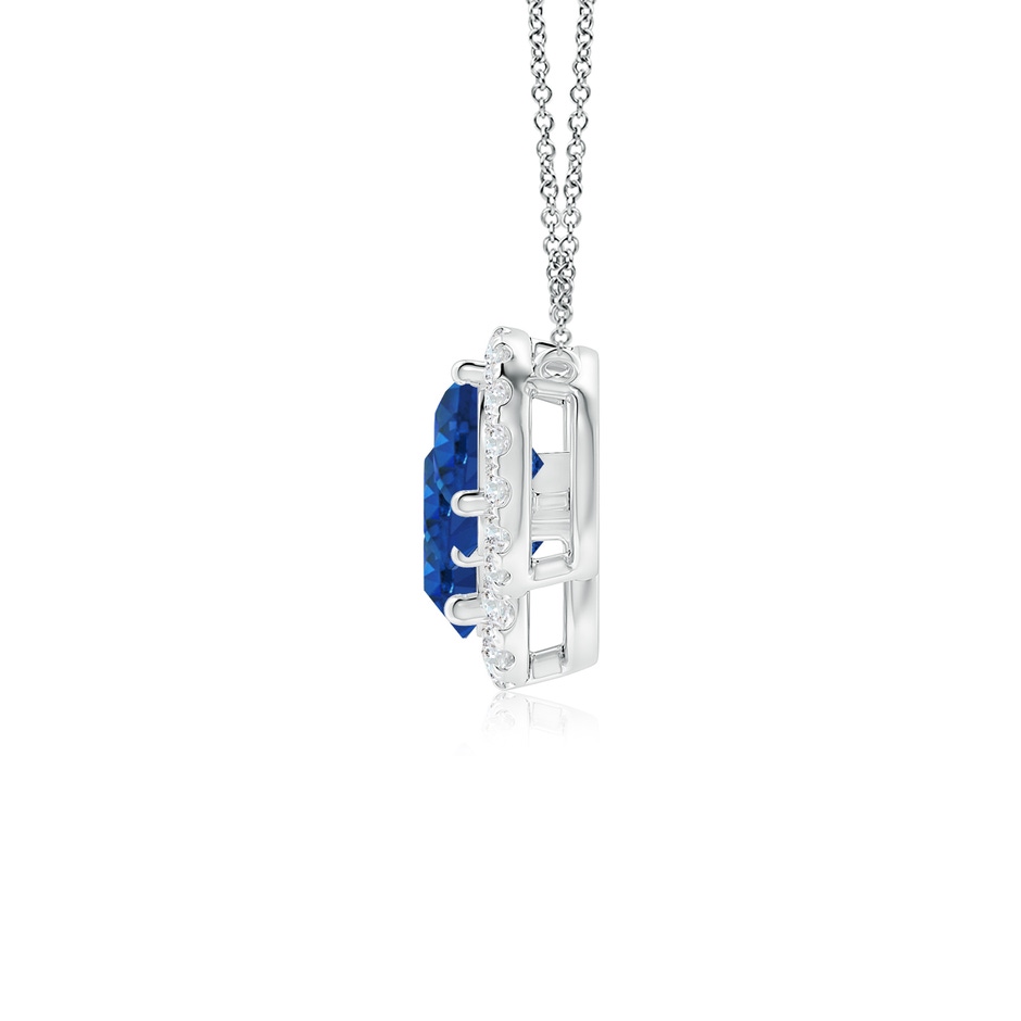 7mm AAA Three Stone Round Blue Sapphire Halo Pendant in P950 Platinum side 199