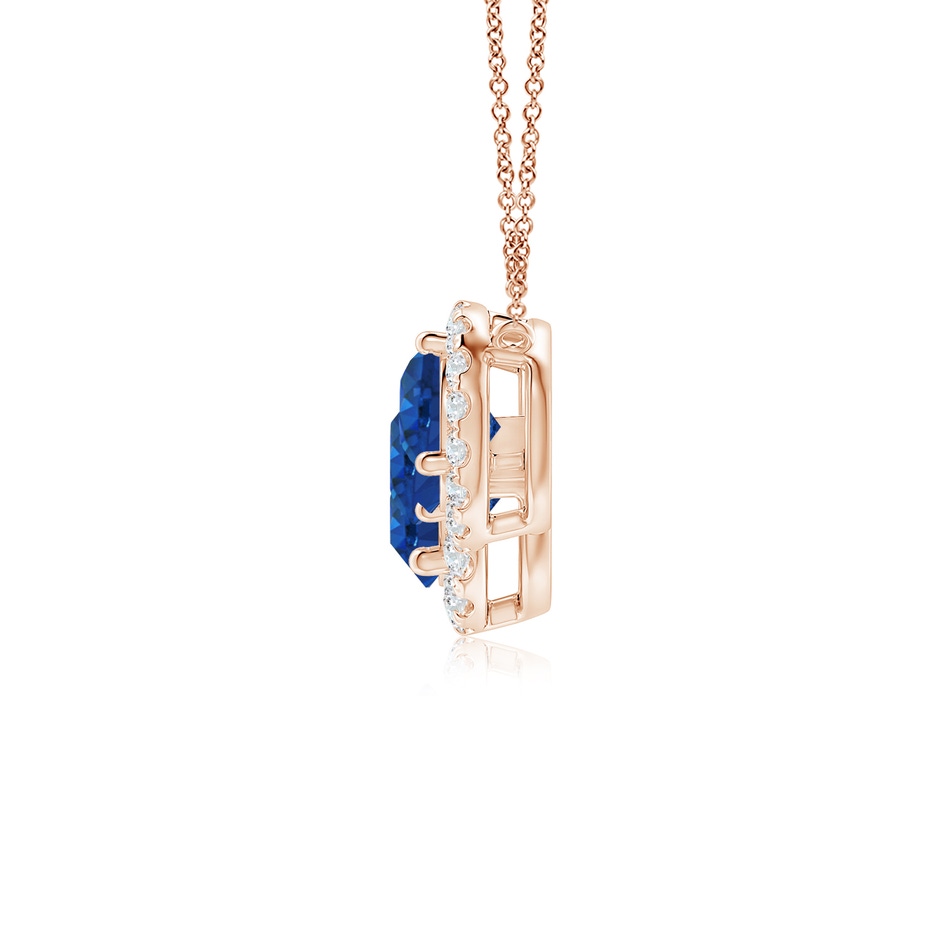 7mm AAA Three Stone Round Blue Sapphire Halo Pendant in Rose Gold side 199