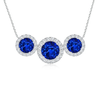 7mm AAAA Three Stone Round Blue Sapphire Halo Pendant in P950 Platinum