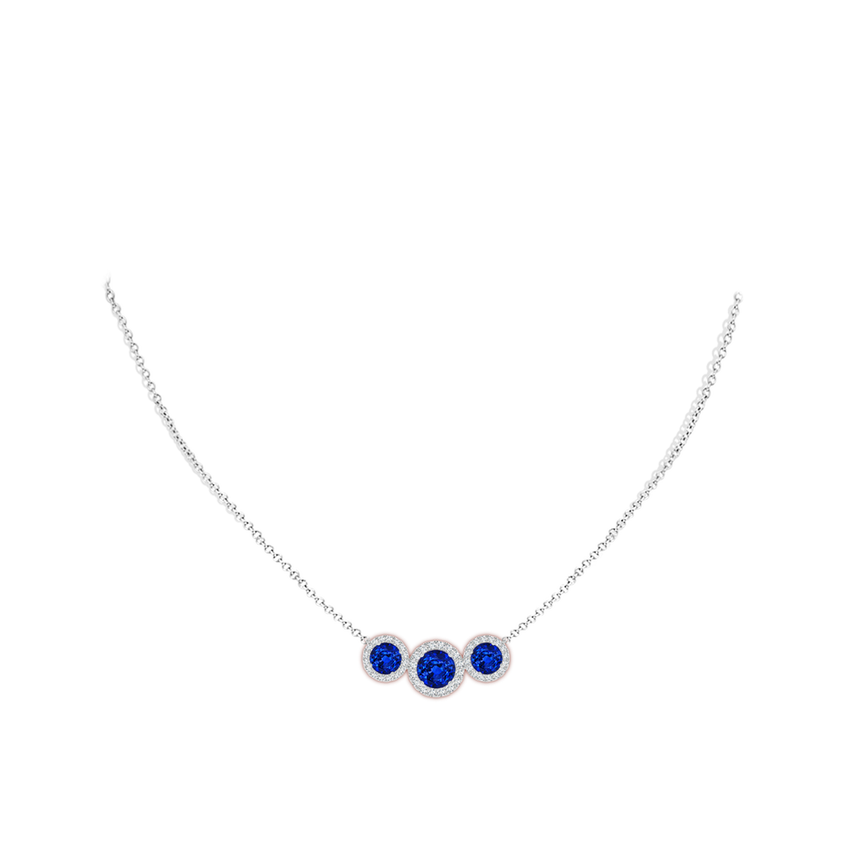 7mm AAAA Three Stone Round Blue Sapphire Halo Pendant in P950 Platinum pen