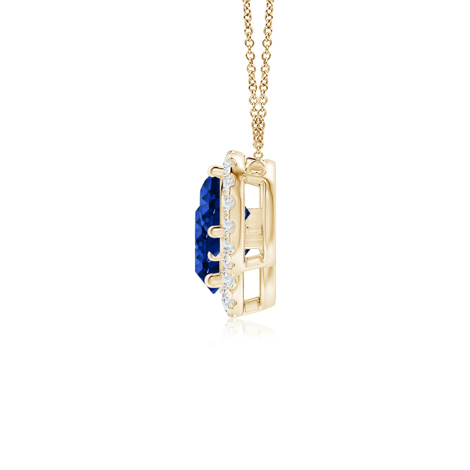 7mm AAAA Three Stone Round Blue Sapphire Halo Pendant in Yellow Gold side 199