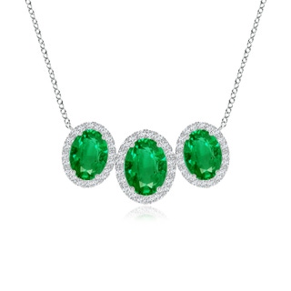 8x6mm AAA Three Stone Oval Emerald Halo Pendant in White Gold