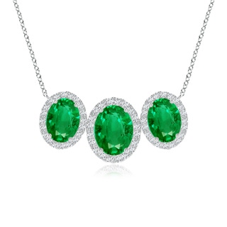 9x7mm AAA Three Stone Oval Emerald Halo Pendant in P950 Platinum