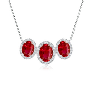 8x6mm AAA Three Stone Oval Ruby Halo Pendant in P950 Platinum