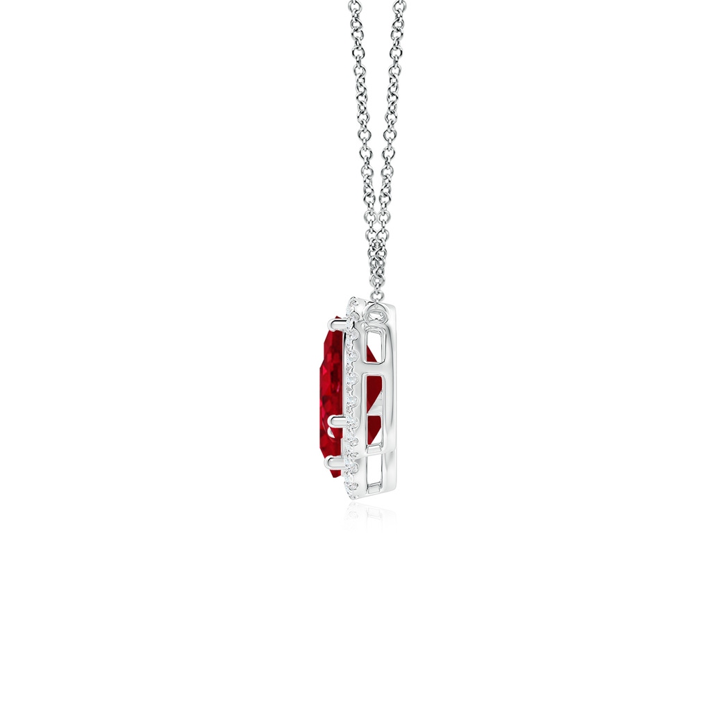 8x6mm AAA Three Stone Oval Ruby Halo Pendant in White Gold Side 199