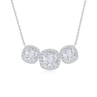 6mm GVS2 Three Stone Cushion Diamond Halo Pendant in P950 Platinum