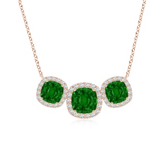 6mm AAAA Three Stone Cushion Emerald Halo Pendant in 18K Rose Gold