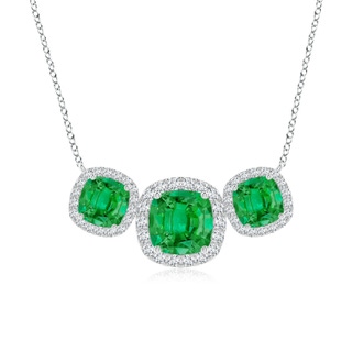 7mm AAA Three Stone Cushion Emerald Halo Pendant in P950 Platinum