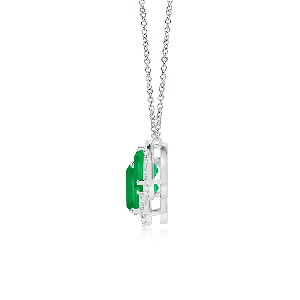 7mm AAA Three Stone Cushion Emerald Halo Pendant in White Gold Side 199