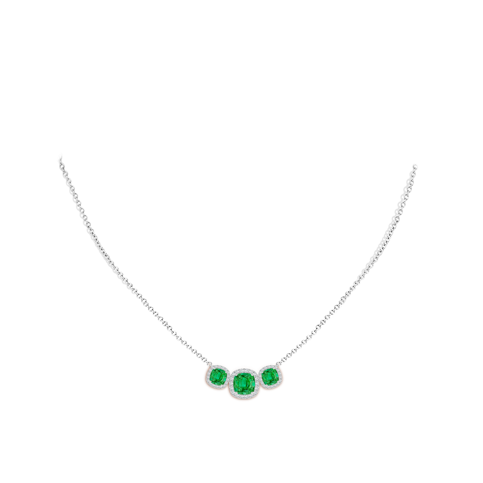 7mm AAA Three Stone Cushion Emerald Halo Pendant in White Gold pen