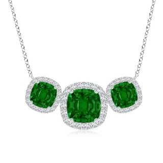 8mm AAAA Three Stone Cushion Emerald Halo Pendant in P950 Platinum