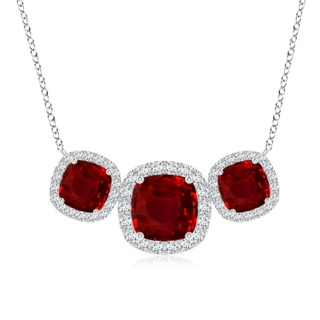 8mm AAAA Three Stone Cushion Ruby Halo Pendant in P950 Platinum