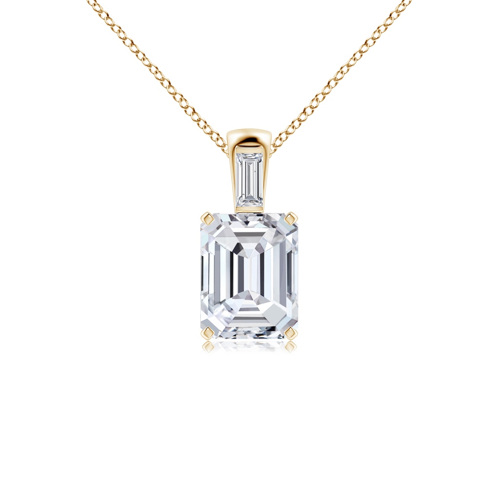 8.5x6.5mm HSI2 Emerald-Cut Diamond Pendant with Baguette Accent in Yellow Gold
