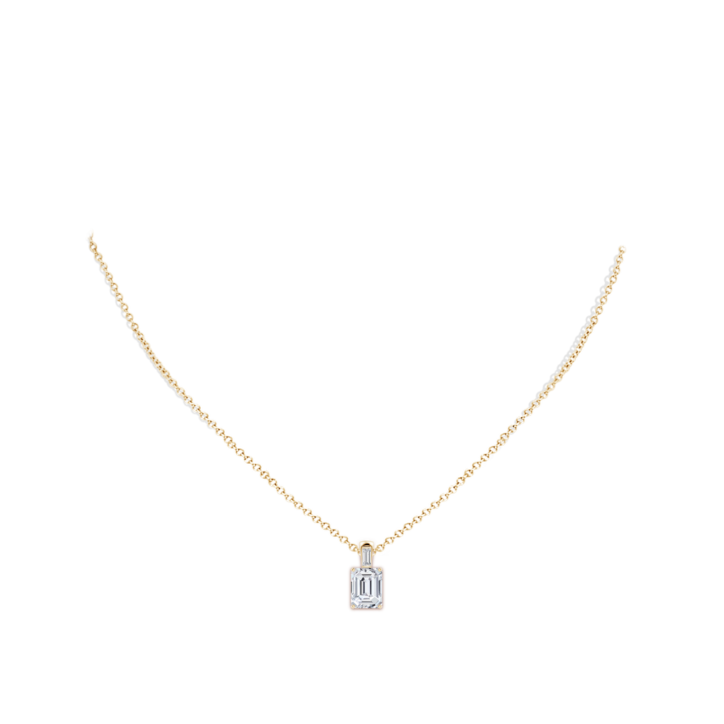 8.5x6.5mm HSI2 Emerald-Cut Diamond Pendant with Baguette Accent in Yellow Gold pen