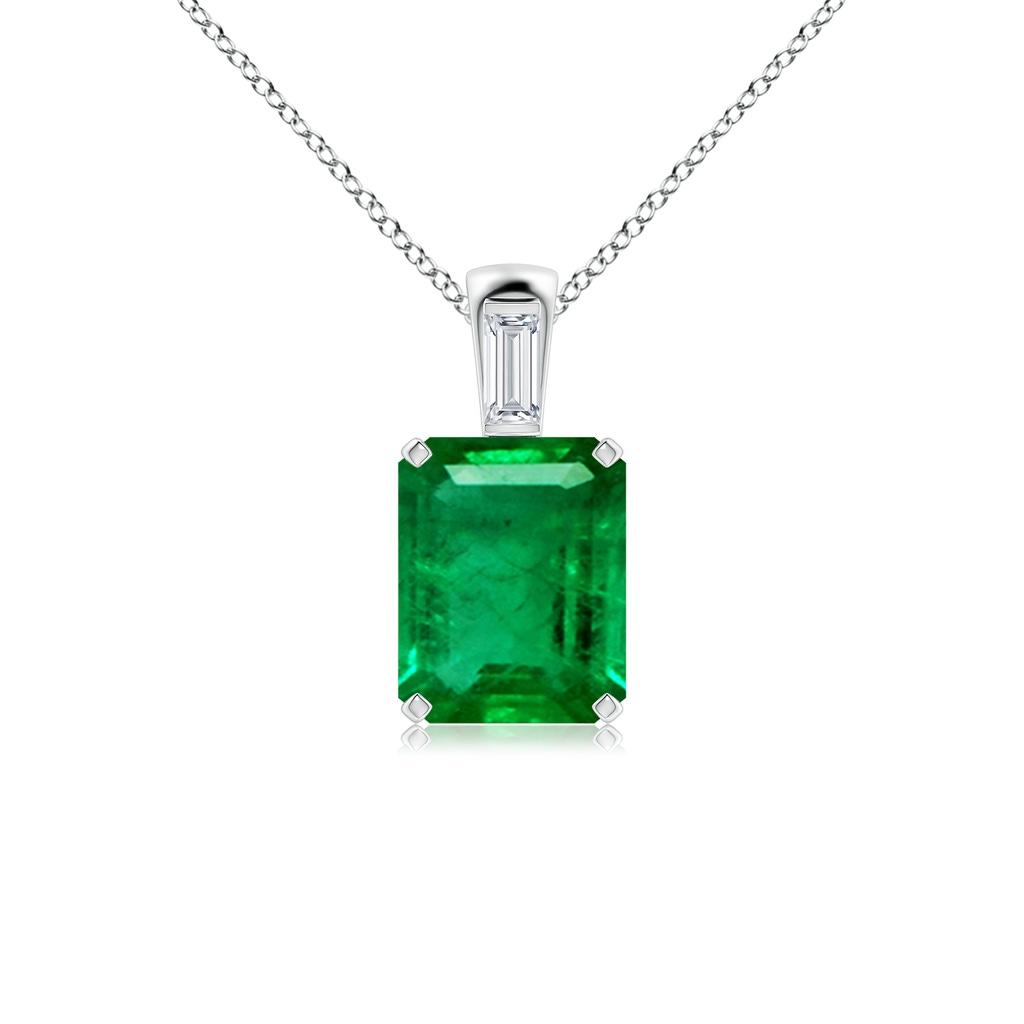10x8mm AAA Emerald-Cut Emerald Pendant with Baguette Diamond in White Gold