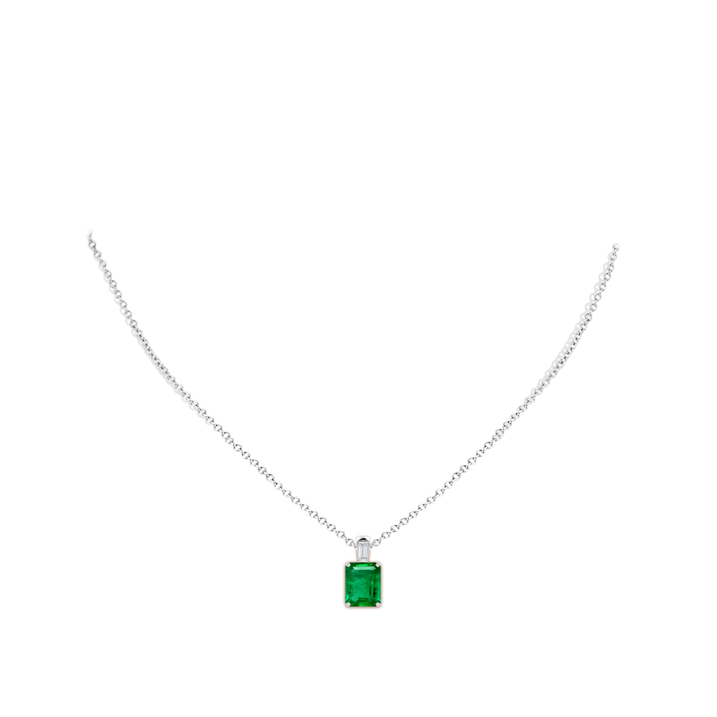 10x8mm AAA Emerald-Cut Emerald Pendant with Baguette Diamond in White Gold pen