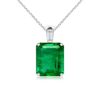 12x10mm AAA Emerald-Cut Emerald Pendant with Baguette Diamond in P950 Platinum