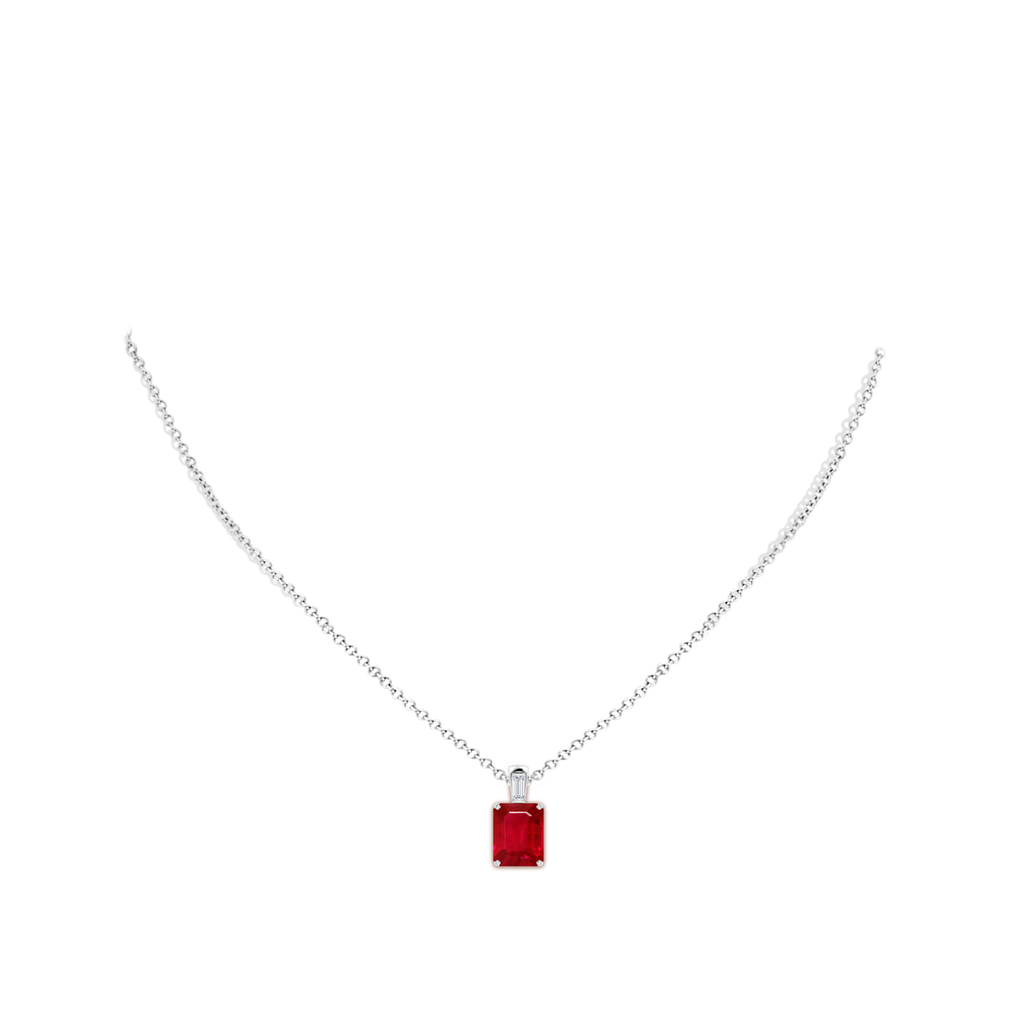 10x8mm AAA Emerald-Cut Ruby Pendant with Baguette Diamond in White Gold pen
