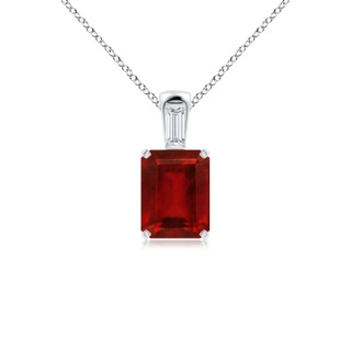 9x7mm AAAA Emerald-Cut Ruby Pendant with Baguette Diamond in P950 Platinum