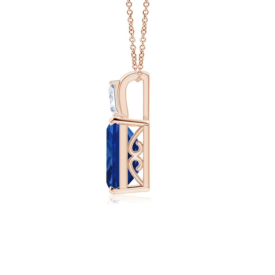 10x8mm Lab-Grown Emerald-Cut Blue Sapphire Pendant with Baguette Diamond in Rose Gold side 199