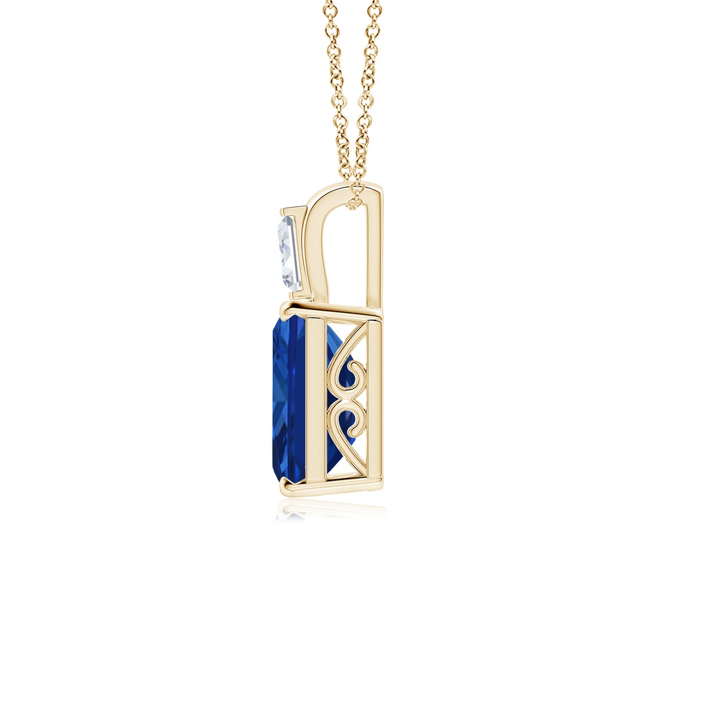 10x8mm Lab-Grown Emerald-Cut Blue Sapphire Pendant with Baguette Diamond in Yellow Gold - side 199