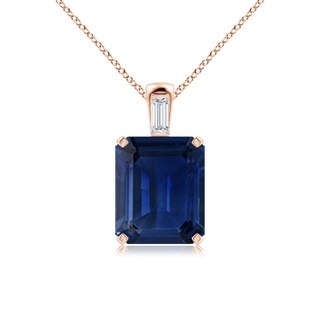 12x10mm AAA Emerald-Cut Blue Sapphire Pendant with Baguette Diamond in Rose Gold