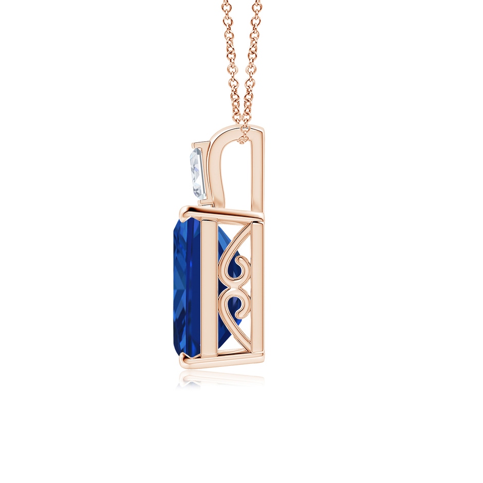 12x10mm Lab-Grown Emerald-Cut Blue Sapphire Pendant with Baguette Diamond in 18K Rose Gold side 199
