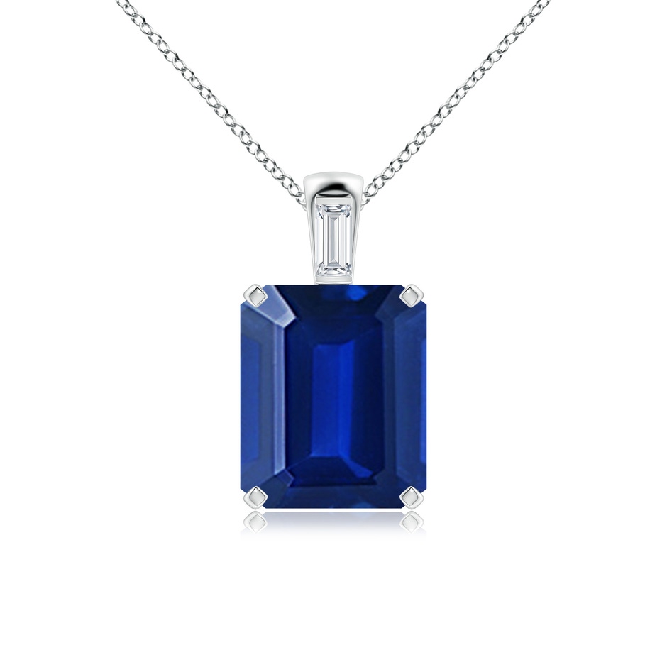 12x10mm Lab-Grown Emerald-Cut Blue Sapphire Pendant with Baguette Diamond in P950 Platinum 