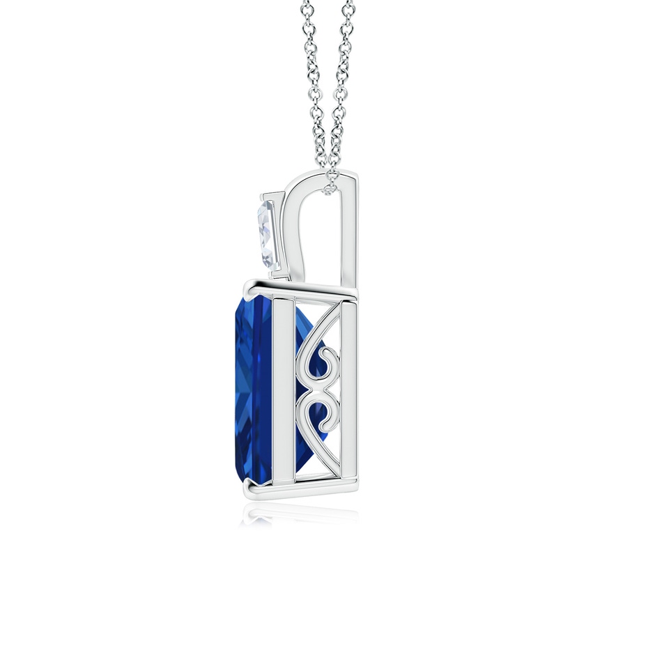 12x10mm Lab-Grown Emerald-Cut Blue Sapphire Pendant with Baguette Diamond in P950 Platinum side 199